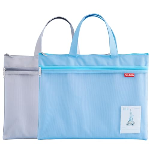 Pochette en maille à fermeture éclair double poche imperméable A4 grise pour bureau et voyage