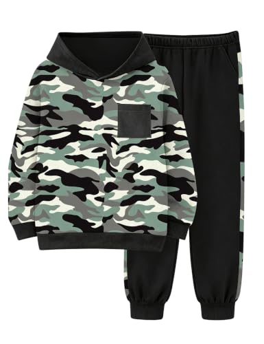 Image of Boys Clothes Fall Winter Outfits Camouflage Long Sleeve Hoodie and Pants 2PC Kids Clothes Boys for 5-14 Years