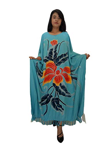 Kaftán azul Orquídea transpirable de talla única con caída fluida 2