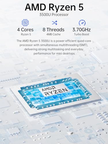 undefined GMKtec Mini PC Computer, G10 Ryzen 5 3500U (Beats N150/N97), 16GB RAM 512GB SSD 2.5GbE NIC LAN Desktop Office Home Business HTPC Proxmox, Triple 4K Display, WiFi, BT, USB-C, DP, Type-C PD, HDMI 2.1 の商品画像 2