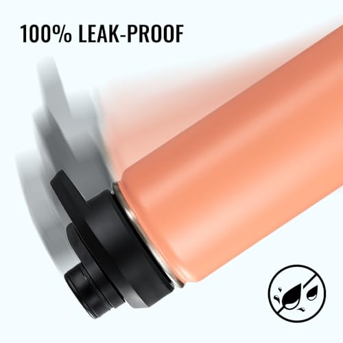 Image of Fijinhom Insulated Water Bottle with Handle, 304 Stainless Steel Water Bottles with Wide Mouth, Double Wall Vacuum Sports Water Bottle, BPA Free, Keep Cold and Hot, 24 Ounces, Coral