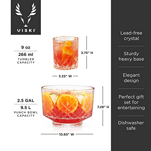 Viski 11039 Admiral Punch Bowl Set With 8 Tumblers, Cut Crystal Cocktail Party Serveware thumb #5