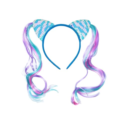 TSJ Cat Ears Headband with Wigs Glitter Kitty Hairbands image 4