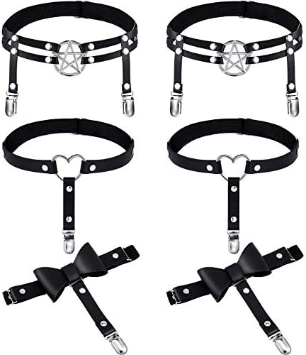 Syhood 6 Pcs Adjustable Thigh Garter Belt, Gothic Leg Garter for Women