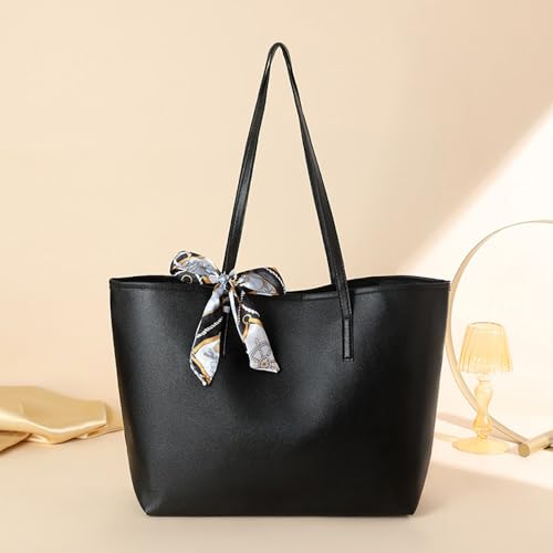 Bolso grande de hombro para laptop de mujer negro miniatura 1