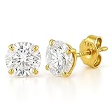 Solid 14K Gold Cubic Zirconia Earrings Studs | 6.5mm AAAAA Round Real 14K Yellow Gold Stud Earrings for Women | Anti Tarnish 3.6 Carats CZ Earring Studs by MAX + STONE