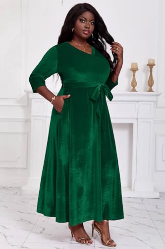 Image of Runwind Plus Size Dress for Women - 3 /4 Sleeve V Neck Maxi Dresses for Women (XL-6XL)