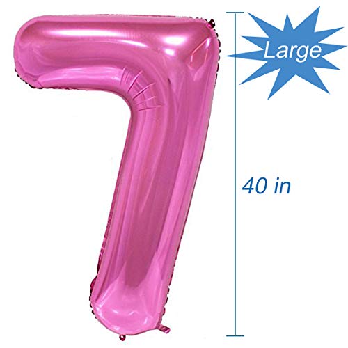 Image of Number 7 Balloon, 7th Birthday Party Decorations Sign for Girls, Pink, 40 Inch
