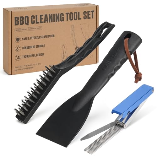 onlyfire Professional BBQ Cleaning Kit, Stainless Steel Burner Cleaner Needles, Heavy-Duty Grill Brush & Plastic...