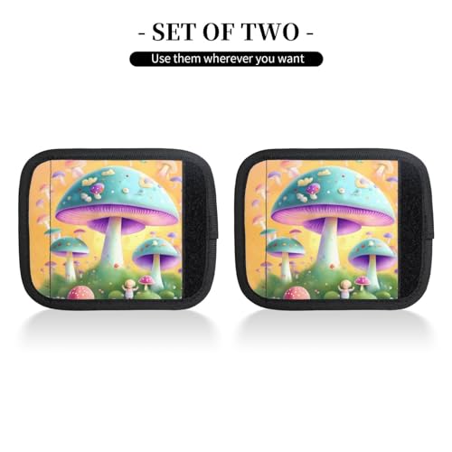 2 Pcs Luggage Handle Wraps, Fantasy Mushroom Print Grip Handle Cover/Travel Bag Identifier for Suitcase Accessories2