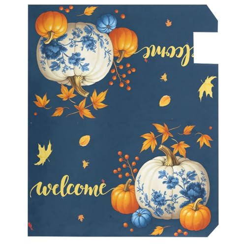 Image of Wamika Welcome Fall Blue Magnetic Mailbox Covers Porcelain Pumpkin Maple Leaves Mailbox Cover Over Size Full Magnet Garden Yard Porch Mail Boxes Cover Holiday Decorations 25 inch L x 21 inch W