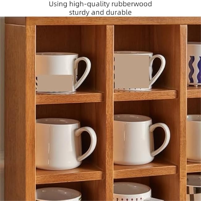 Coffee Organizer Station Shelf Mug Holder for Countertop Wooden Mug Rack Cup Pod Organizer 12 Palace Grid Display Stand for Cup Figurine Elegant(Natural)