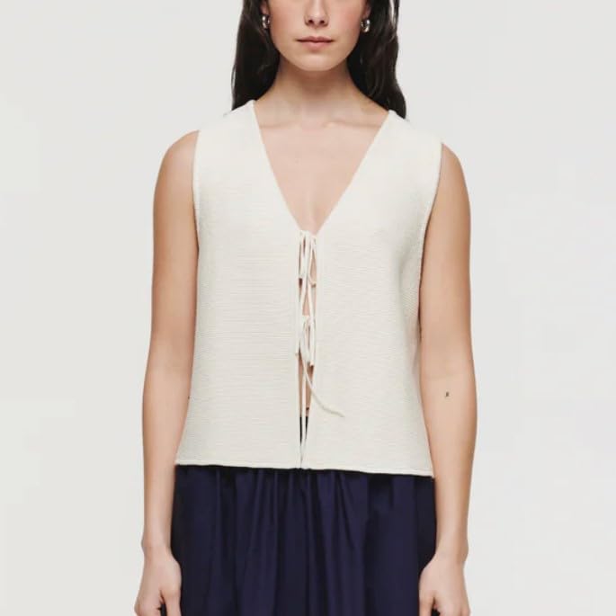 Image of jinghuiyue Womens Tie Sweater Vest Trendy V Neck Crochet Sleeveless Cardigan y2k Open Front Knit Tank Tops