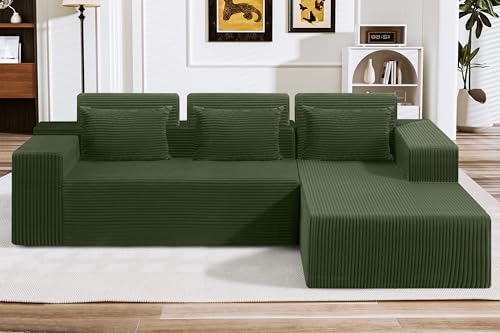 Image of HABUTWAY Sectional Couches for Living Room,No Assembly L Shaped Couch 105 inch Modular Sectional Sofa Couch with Deep Seat,Cloud Couches Furniture Sets for Apartment,Corduroy (Green, Right Facing)