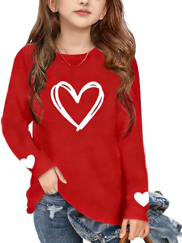 Image of Girls Valentines Day Shirt：Cute Heart Graphic Long Sleeve Tee Tops 6-14y