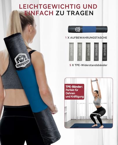 HAPBEAR Yogamatte XXL-183cmx91cmx6mm Dicke, Extra Groß Rutschfest Breit Yoga Matte, Gymnastikmatte Sportmatte Fitnessmatte,TPE Matte Trainingsmatte,Inklusive Resistance Bands & Tragetasche,Marineblau