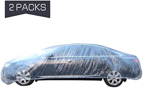 2 Set of Thicken PE Plastic Car Cover- 12.5′ x 21.6′ Disposable Car Cover with Elastic Band Clear Waterproof Dustproof Car Protective Cover for All Brands of Sedan Cars