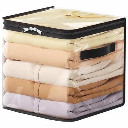 Image of JD FRESH 1 Piece 18L PVC Transparent Storage Bag with Zipper /Foldable Clothes Organiser for Wardrobe /Garments Organizer /Space Saving Storage Box for Sarees /Lehenga /Towel /Toy - 10.3 x 10.3 x 10.3 Inch