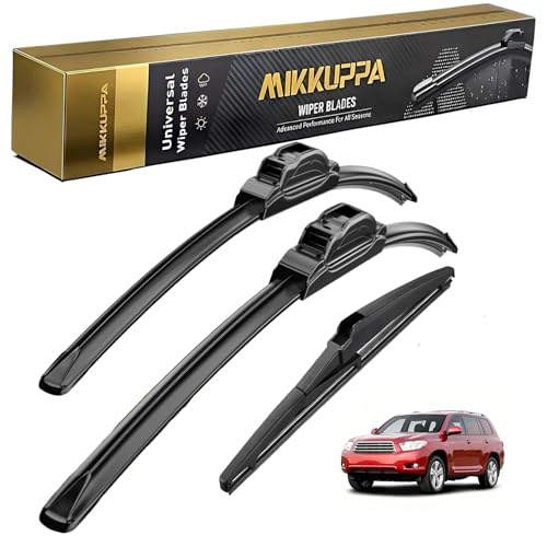 MIKKUPPA 26"+20"+12" Windshield Wiper Blades Replacement for Toyota Highlander 2008-2019, Lexus GX460 2011-2021, Front & Rear Wiper Blades Set, Durable Stable Quiet All Season (Pack of 3) by MIKKUPPA - Used condition - US$14.58