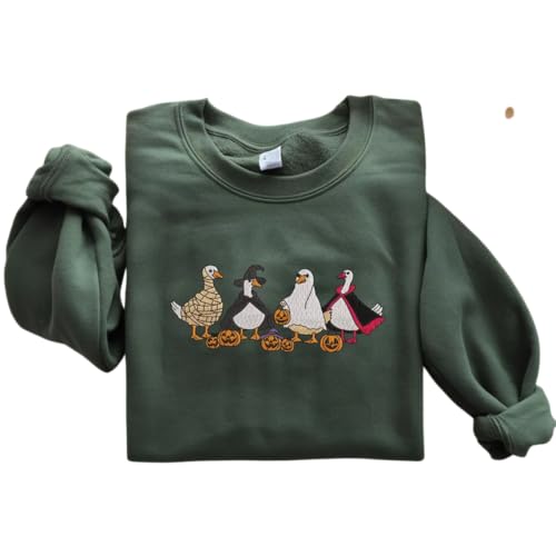 Custom Halloween silly goose pumpkin Embroidered Sweatshirt, Goose Pumpkin hoodie, Fall Cozy Crewneck, Funny Duck Shirt Multi