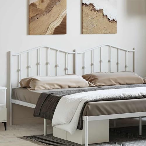 Kaloriko Cabecero de cama de metal blanco de 180 cm para cama de matrimonio, de acero resistente con recubrimiento en polvo, respaldo estable para dormitorio, fácil montaje