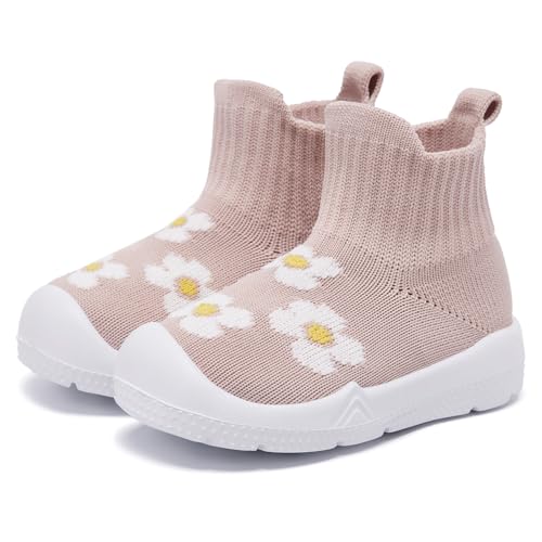 Morendl Baby Sock Shoes Toddler Walking Shoes Infant Slippers Boys & Girls Non-Slip Sneakers Beige/Flower 9-12 Months thumb #1