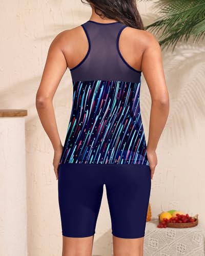 Yonique Women's Two Piece Swimsuits with Shorts Modest Tankini Bathing Suits Racerback Swim Tops Short Athletic Swimwear2