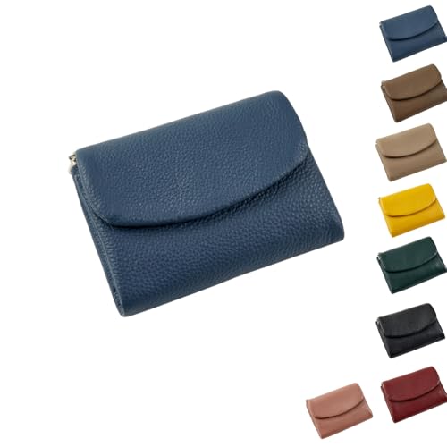 Unisex Pebble Leather Wallet,Short Genuine Leather Purse for Coins and Cards,Small Compact Bifold Pocket Purse Multicolor, for Men & Women (Dark Blue)