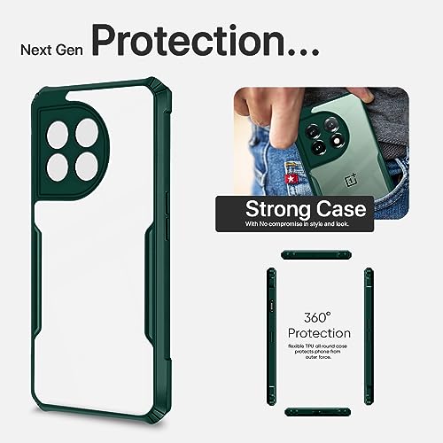 Image of Pikkme OnePlus 11 5G Back Cover | Crystal Clear Transparent Back | Ultra Hybrid | Full Camera Protection | Raised Edge | Bumper Back Case (Green)
