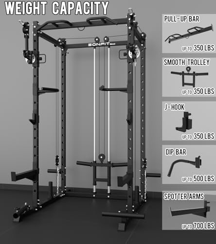 Image of Eonfit E2 Power Cage,1500LB Squat Rack with Cable Crossover System.Multi-Function Power Rack for Home Gym.All-in-One Squat Rack with More Training Attachments
