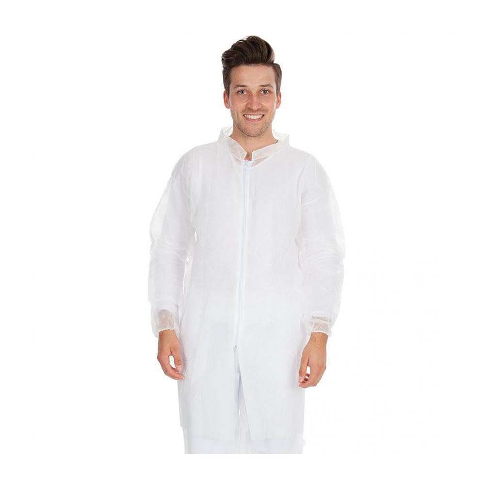 FRANZ MENSCH 100 Stück Hygonorm Jacken Eco | PP, Karton, weiß, 4XL, L: 100cm, Umfang: 160cm, Einmaljacke, Hygienebekleidung, Einwegjacke