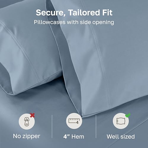 Image of California Design Den 800 Thread Count 2-Pack Queen Size Pillow Case | Soft & Thick 100% Cotton Sateen Backed by GH Seal, Classic Side Opening 4 inch Hem, Fits Standard & Queen Pillows - Dusty Blue