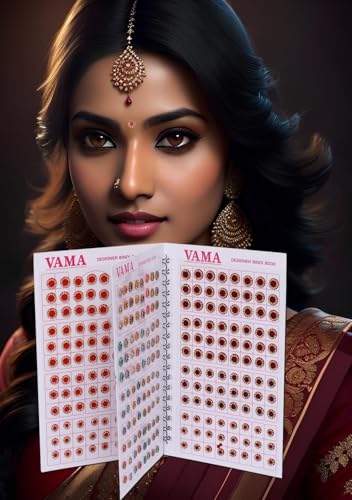 VAMA Self-Adhesive Fashions Multicolor Round Pastel English Mint Colors Stone Border Booklet Forehead Sindoor Sticker Bindi Book for Women, 8 x 9.5 x 0.1 Centimeters