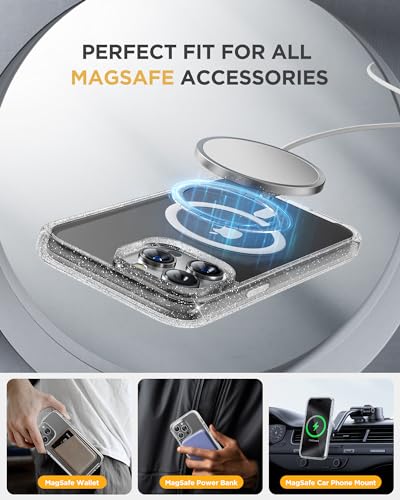 Image of Miracase Magnetic for iPhone 15 Pro Max Case 6.7'' [Compatible with Magsafe] Full-Body Drop Proof Phone Case for iPhone 15 Pro Max with Built-in 9H Tempered Glass Screen Protector,Clear Glitter