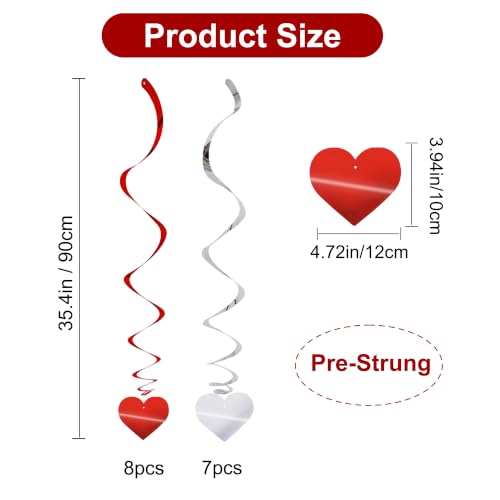 Image of BEISHIDA Happy Valentine's Day Hanging Swirls Valentine's Decorations Red Silver Heart Hanging Ornament Wedding Anniversary Engagement Proposal Party Supplies Romantic Party Decorations Pack of 15