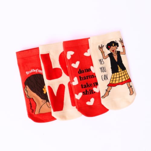 Image of THELA GAADI Girl Power - Pure Cotton Quirky Socks for Women | Funky Cute Ankle Socks for Girls & Women | Odour Free, Breathable & Free Size