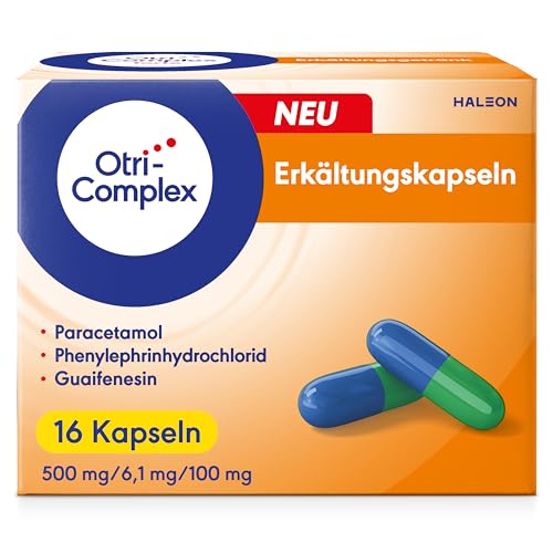OtriComplex Erkältungskapseln, 500 mg Paracetamol, 6,1 mg Phenylephrinhydrochlorid, 100 mg Guaifenesin, 16 Kapseln