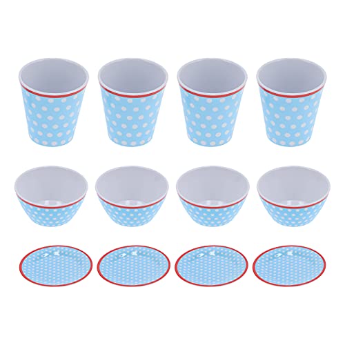 12 unids/set vajilla de melamina juego de platos y tazas de puntos azul claro para la cocina del restaurante del hogar
