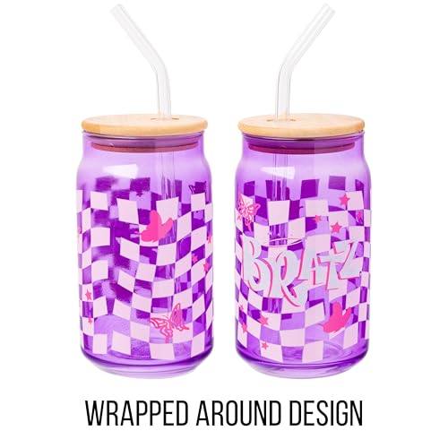 Image of Silver Buffalo Bratz Logo Retro Groovy, Glass Tumbler, 16oz