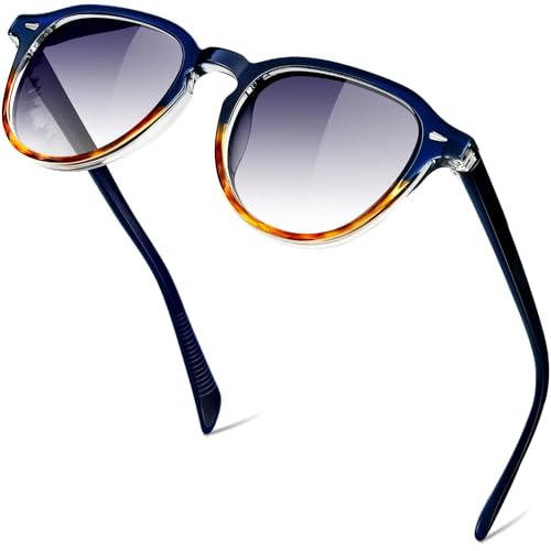 KANASTAL Gafas de Sol Negras Degradadas Redondas Mujer y Hombre Estampadas Polarizadas Pequeñas Retro Vintage Clasicas Protección UV400 Conducir Pesca - Degradado Grises