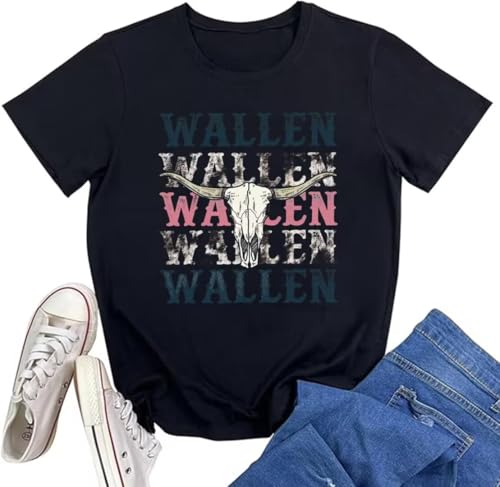 Nashville Country Concert Music T Shirts for Women Guitar Eagle Wing Graphic Short Sleeve Vintage Casual Girl Tee Tops (Small Black-12)