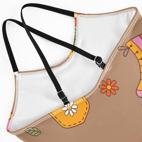 Girls One Piece Swimsuits Sneakers Roller Skates and Flowers Sport Halter Swimwear Beach Bathing Suit,7-8T4