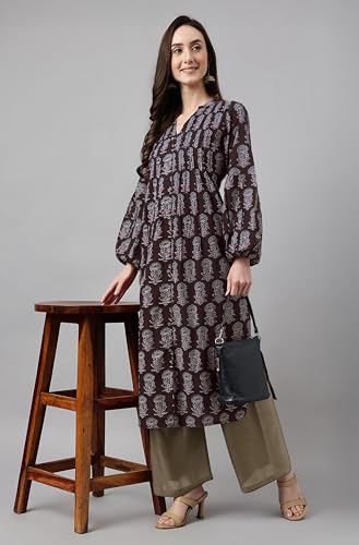 Image of Janasya Women's Pure Cotton Floral Printed A-line Kurta