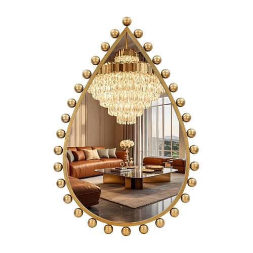 CAVINHOME 24x36 inch Teardrop Wall Mirror, Antique Gold Beaded Ball Frame
