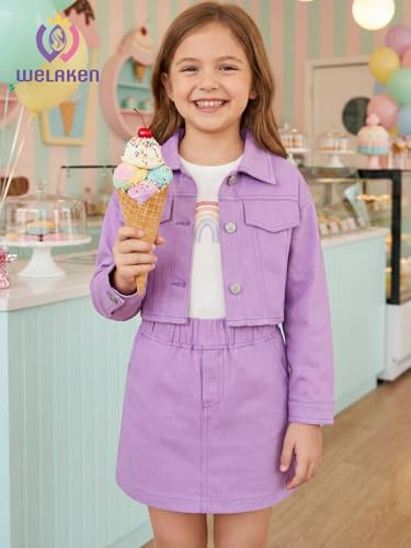 Image of WELAKEN Denim Skirt Sets for Girls Kids & Teen (Jean Jacket + Mini Skirts) II Girl's Clothing Sets