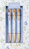 Laura Ashley Heirloom Cottage Pen Set – Elegant Refillable Ballpoint Pens with Floral Design & Gold Accents, Set of 3 in Decorative Gift Box – Smooth Writing Pens for Office, School & Journaling