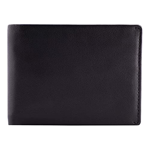 DiLoro RFID Slim Leather Travel Wallet for Men Bifold Top Flip 2 ID Windows (Napa Black)
