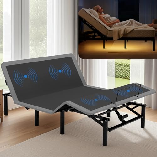 Image of Anwick Queen Adjustable Bed Frame with Remote, Adjustable Bed Base with Massage Head & Foot Incline, LED Light, USB Ports, Electric Bed Frame with Height-Adjustable Legs (Queen)
