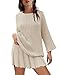 LAMISSCHE Womens Lounge Set Oversized 2 Piece Sweater Skirt Sets Long Sleeve Knit Top Pleated Skirts(Beige,XL)