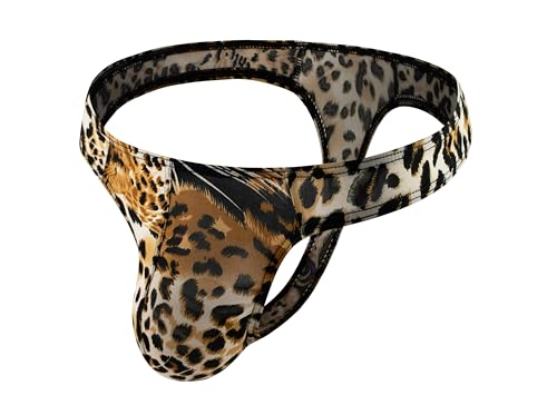 Men's Ice Silk Thong Leopard Low Rise Bikini Briefs Underwear Golden XXL3